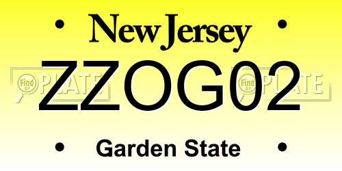ZZOG02 New Jersey License Plate