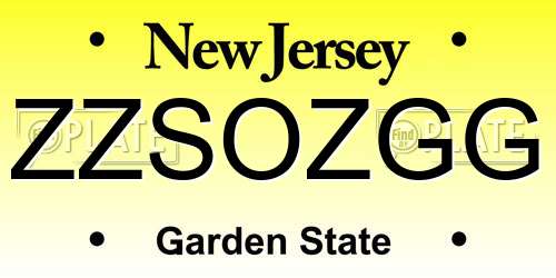 ZZSOZGG New Jersey License Plate