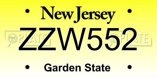 ZZW552 New Jersey License Plate