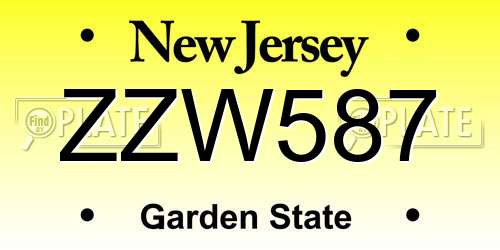 ZZW587 New Jersey License Plate