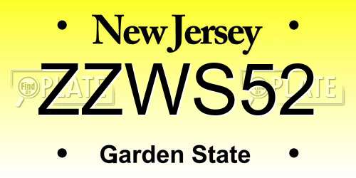 ZZWS52 New Jersey License Plate