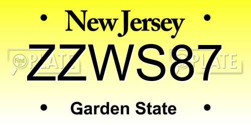 ZZWS87 New Jersey License Plate