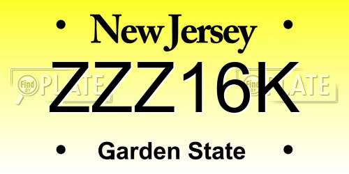 ZZZ16K New Jersey License Plate