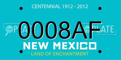 0008AF New Mexico License Plate