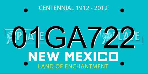 01GA722 New Mexico License Plate