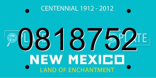 0818752 New Mexico License Plate