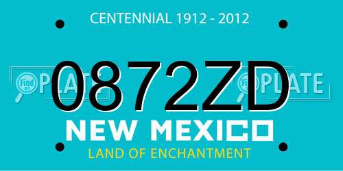 0872ZD New Mexico License Plate