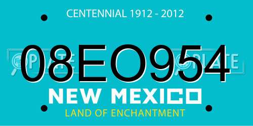 08EO954 New Mexico License Plate