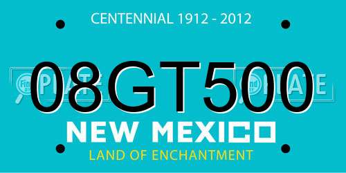 08GT500 New Mexico License Plate