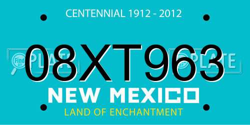 08XT963 New Mexico License Plate