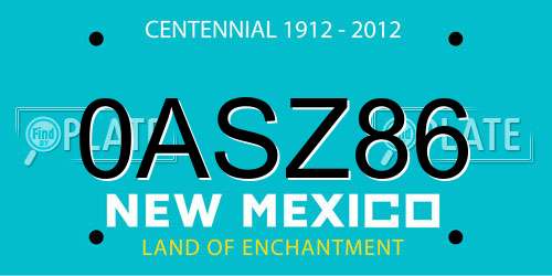 0ASZ86 New Mexico License Plate