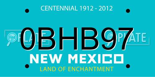 0BHB97 New Mexico License Plate