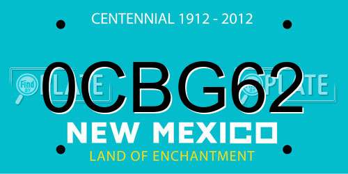 0CBG62 New Mexico License Plate