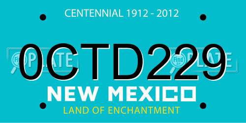 0CTD229 New Mexico License Plate