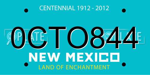0CTO844 New Mexico License Plate