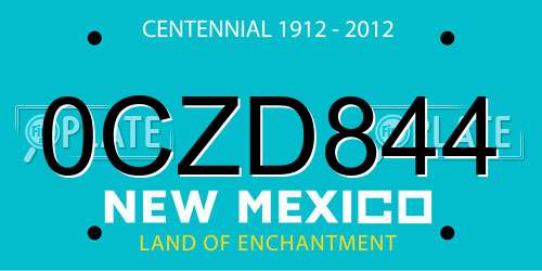 0CZD844 New Mexico License Plate