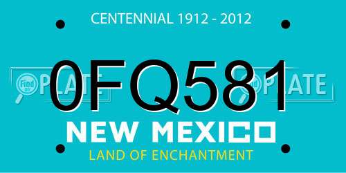 0FQ581 New Mexico License Plate