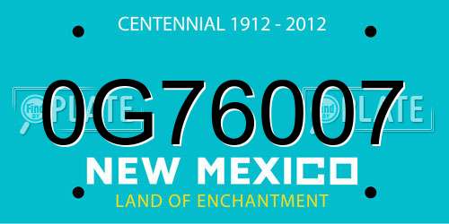 0G76007 New Mexico License Plate