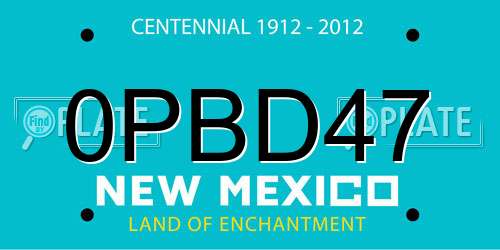 0PBD47 New Mexico License Plate