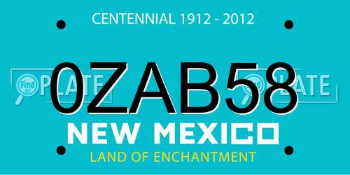 0ZAB58 New Mexico License Plate