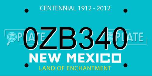 0ZB340 New Mexico License Plate