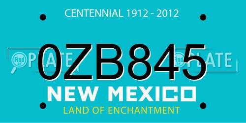 0ZB845 New Mexico License Plate