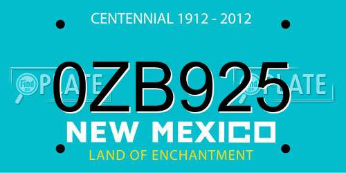 0ZB925 New Mexico License Plate