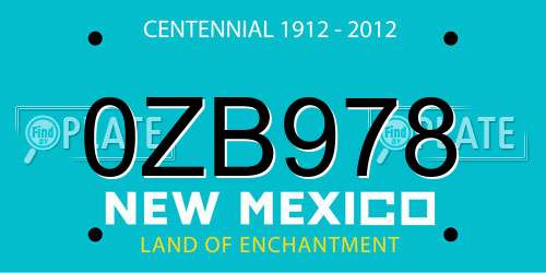 0ZB978 New Mexico License Plate