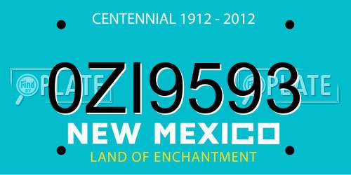0ZI9593 New Mexico License Plate