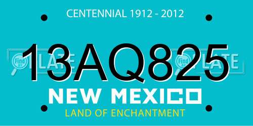 13AQ825 New Mexico License Plate