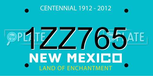 1ZZ765 New Mexico License Plate