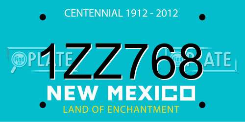 1ZZ768 New Mexico License Plate