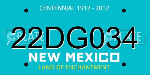 22DG034 New Mexico License Plate