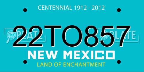 22TO857 New Mexico License Plate