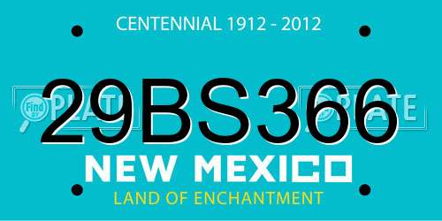 29BS366 New Mexico License Plate