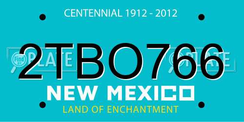 2TBO766 New Mexico License Plate