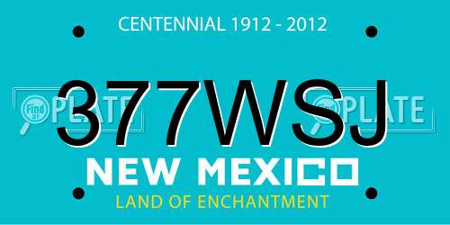 377WSJ New Mexico License Plate