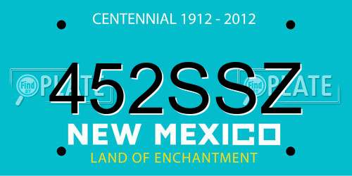 452SSZ New Mexico License Plate