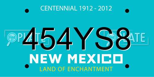 454YS8 New Mexico License Plate