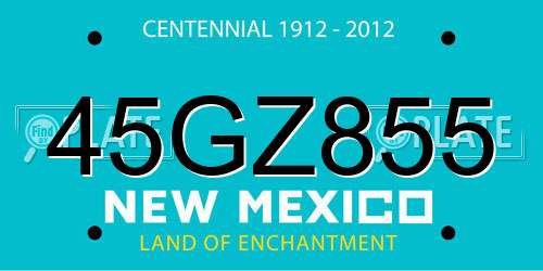 45GZ855 New Mexico License Plate