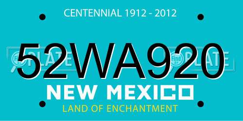 52WA920 New Mexico License Plate
