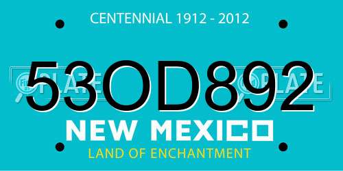 53OD892 New Mexico License Plate