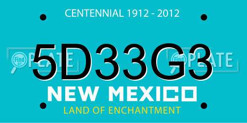 5D33G3 New Mexico License Plate