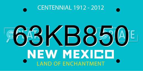 63KB850 New Mexico License Plate