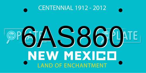 6AS860 New Mexico License Plate