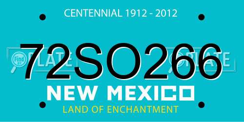 72SO266 New Mexico License Plate