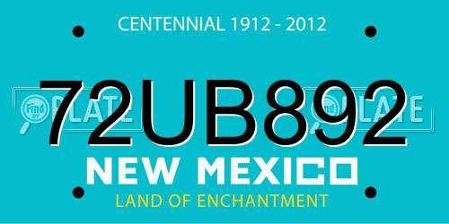 72UB892 New Mexico License Plate