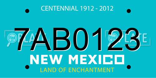 7AB0123 New Mexico License Plate