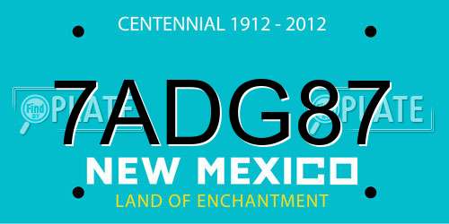 7ADG87 New Mexico License Plate