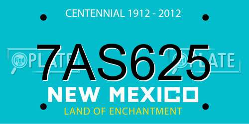 7AS625 New Mexico License Plate
